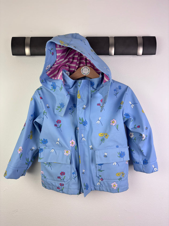 JoJo Maman Bébé Blue Floral Raincoat Hooded 12-18 Months-Coats-Second Snuggle Preloved