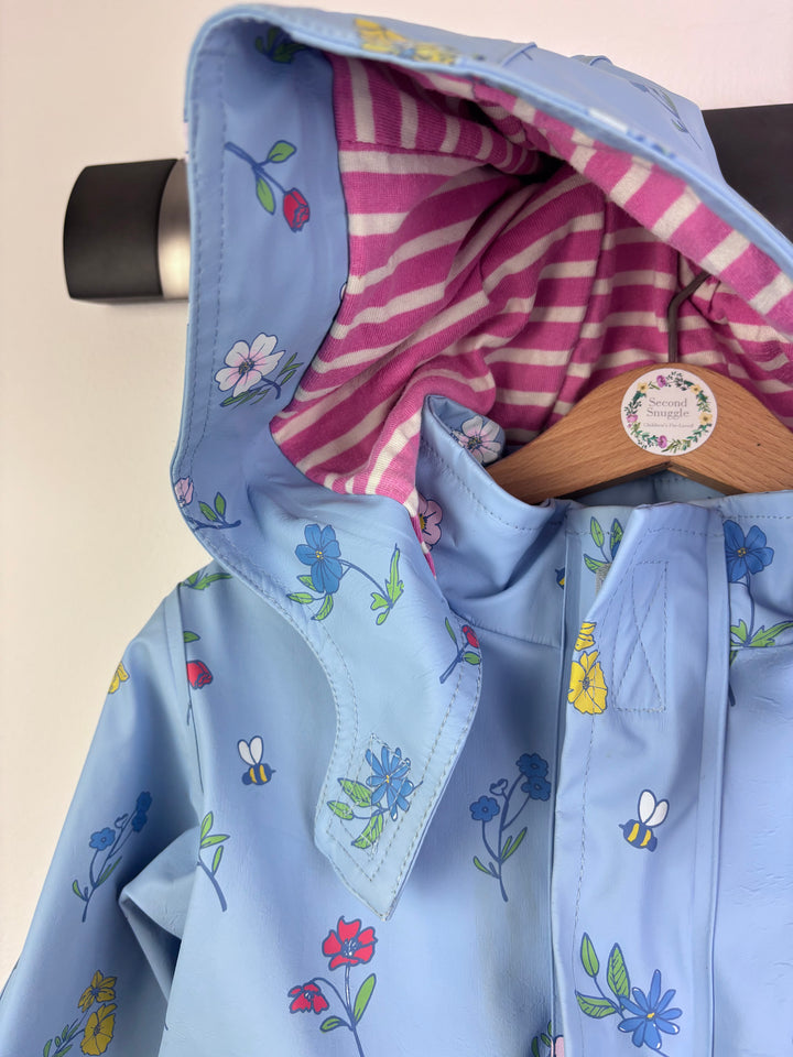 JoJo Maman Bébé Blue Floral Raincoat Hooded 12-18 Months-Coats-Second Snuggle Preloved