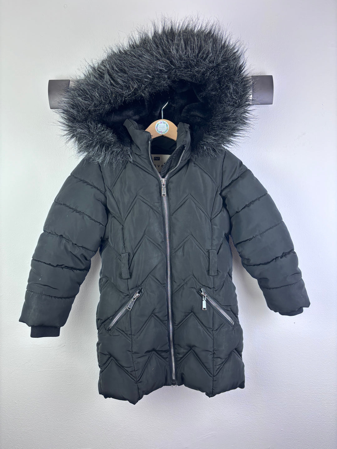 Fred & Flo Black Padded Coat Faux Fur Hood 4-5 Years