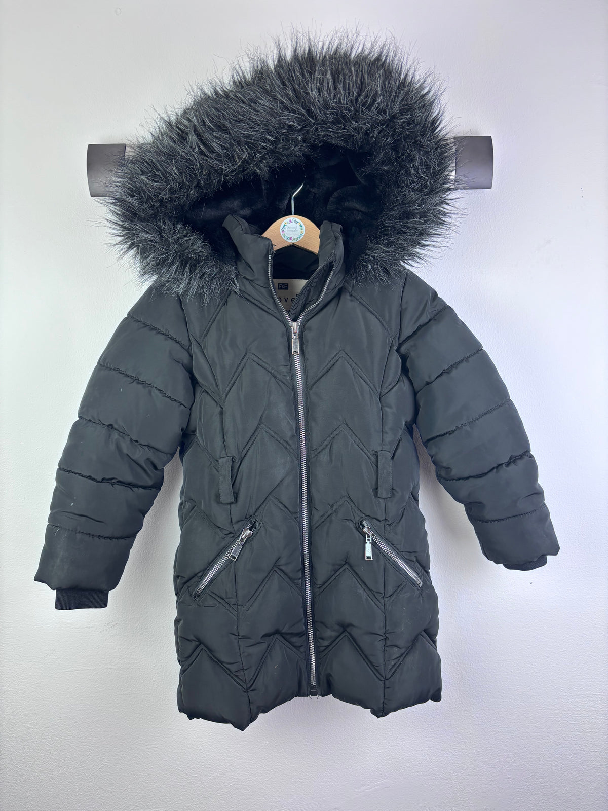 Fred & Flo Black Padded Coat Faux Fur Hood 4-5 Years-Coats-Second Snuggle Preloved