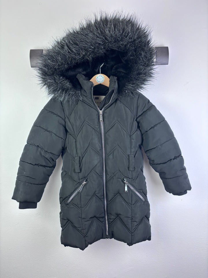 Fred & Flo Black Padded Coat Faux Fur Hood 4-5 Years