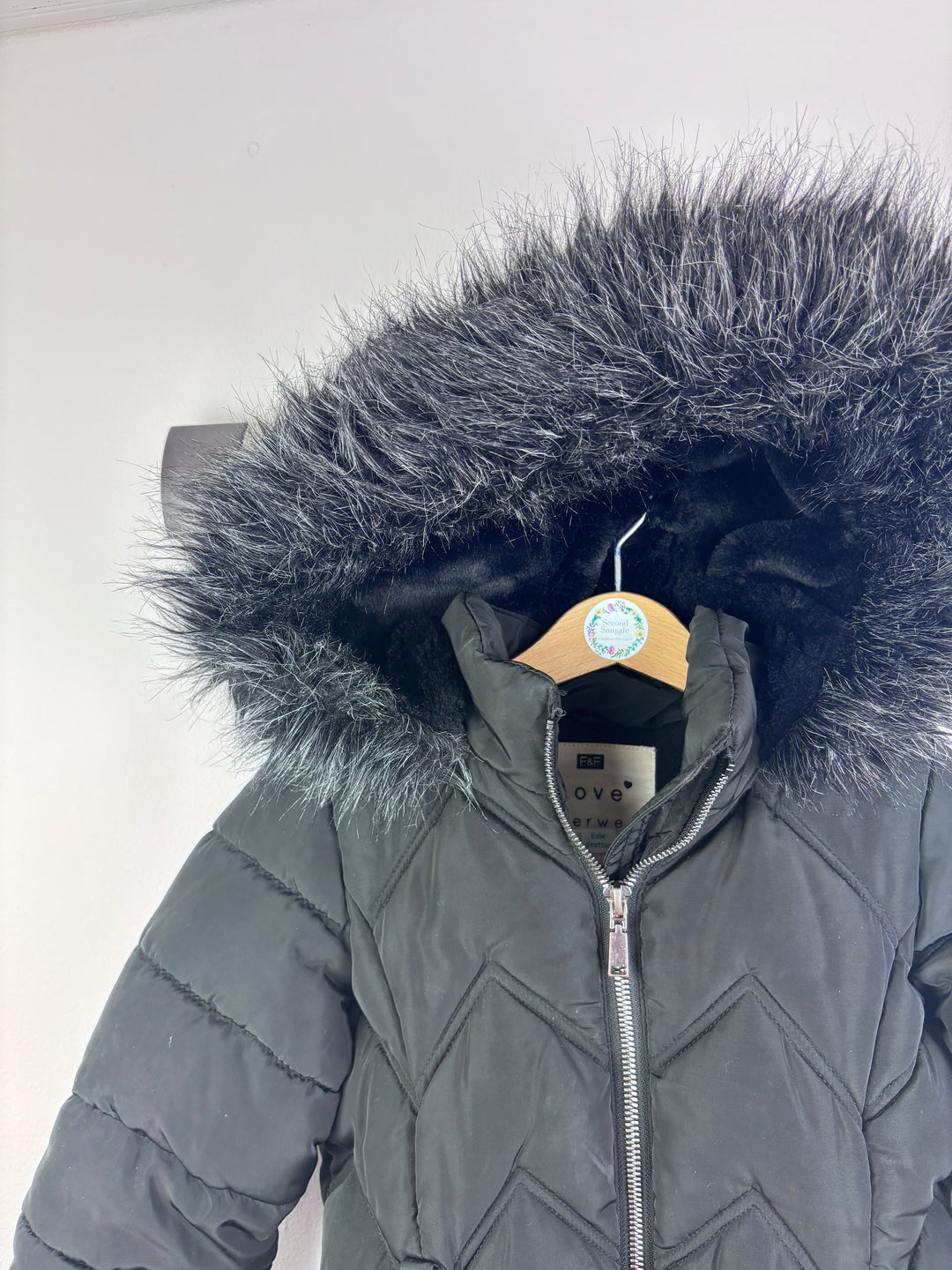 Fred & Flo Black Padded Coat Faux Fur Hood 4-5 Years