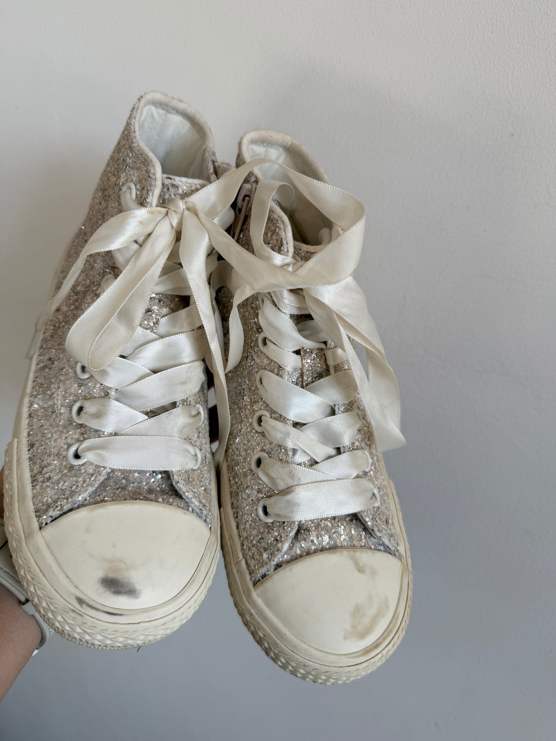Next Silver Glitter High Top Trainers UK 12-Boots-Second Snuggle Preloved