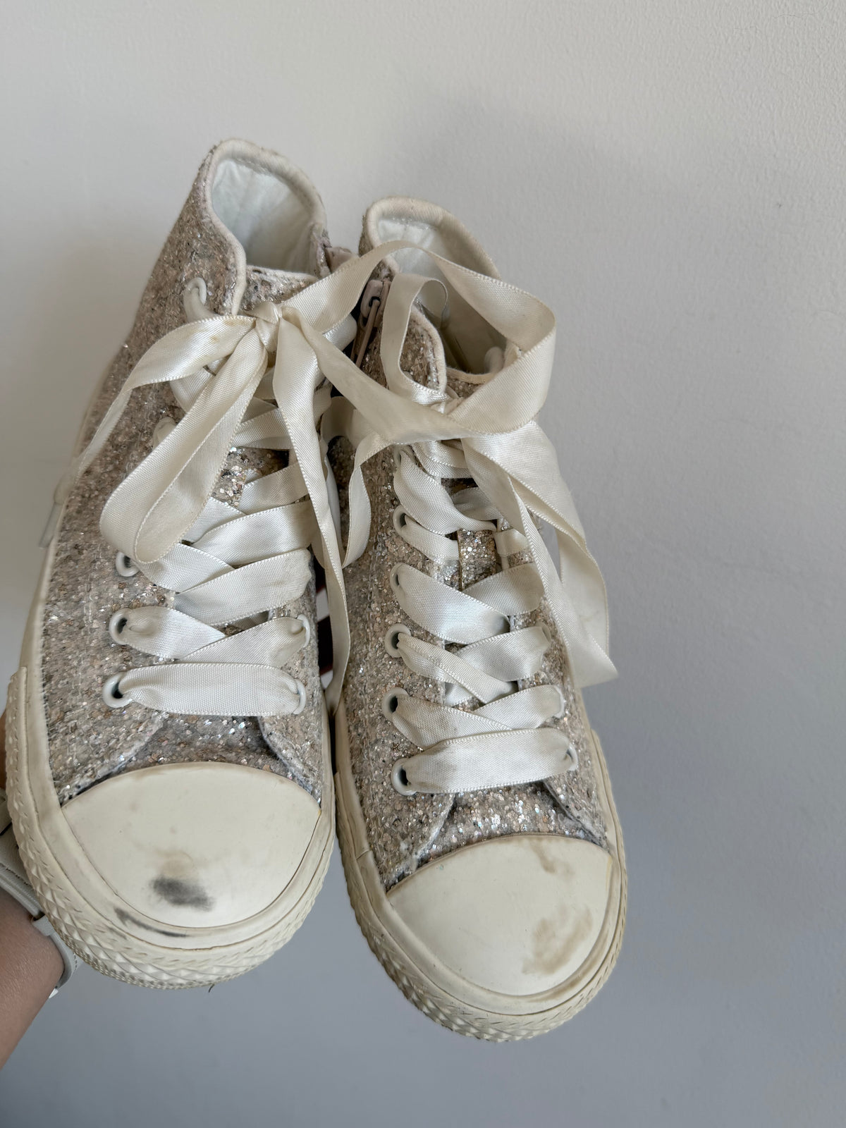 Next Silver Glitter High Top Trainers UK 12-Boots-Second Snuggle Preloved