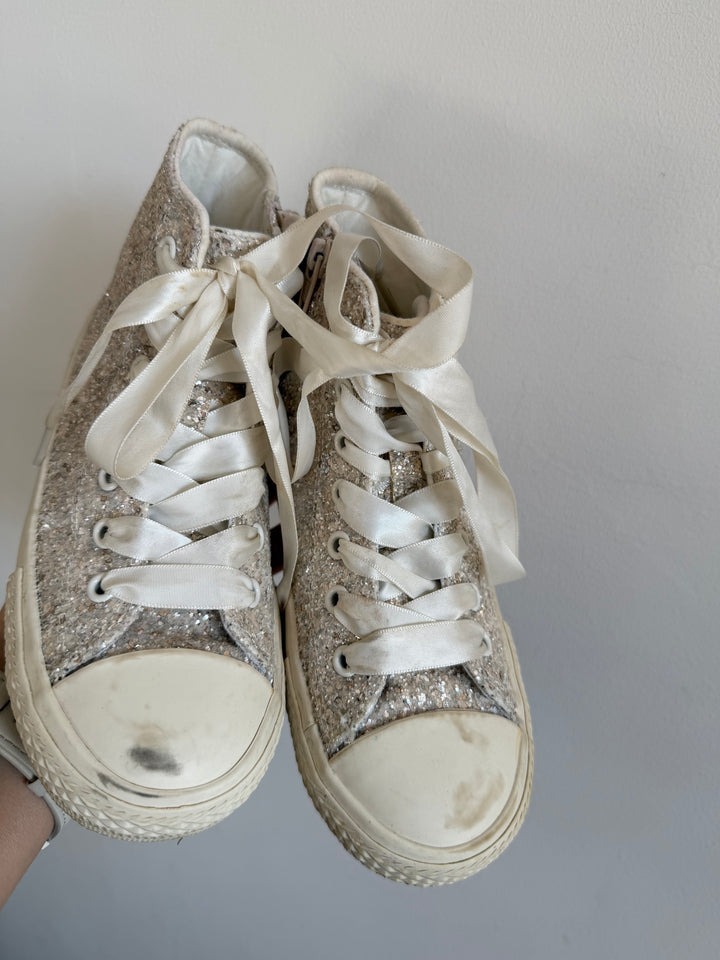 Next Silver Glitter High Top Trainers UK 12-Boots-Second Snuggle Preloved