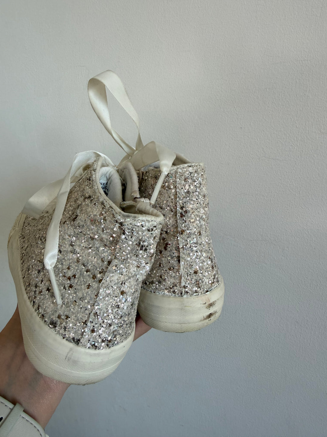 Next Silver Glitter High Top Trainers UK 12-Boots-Second Snuggle Preloved