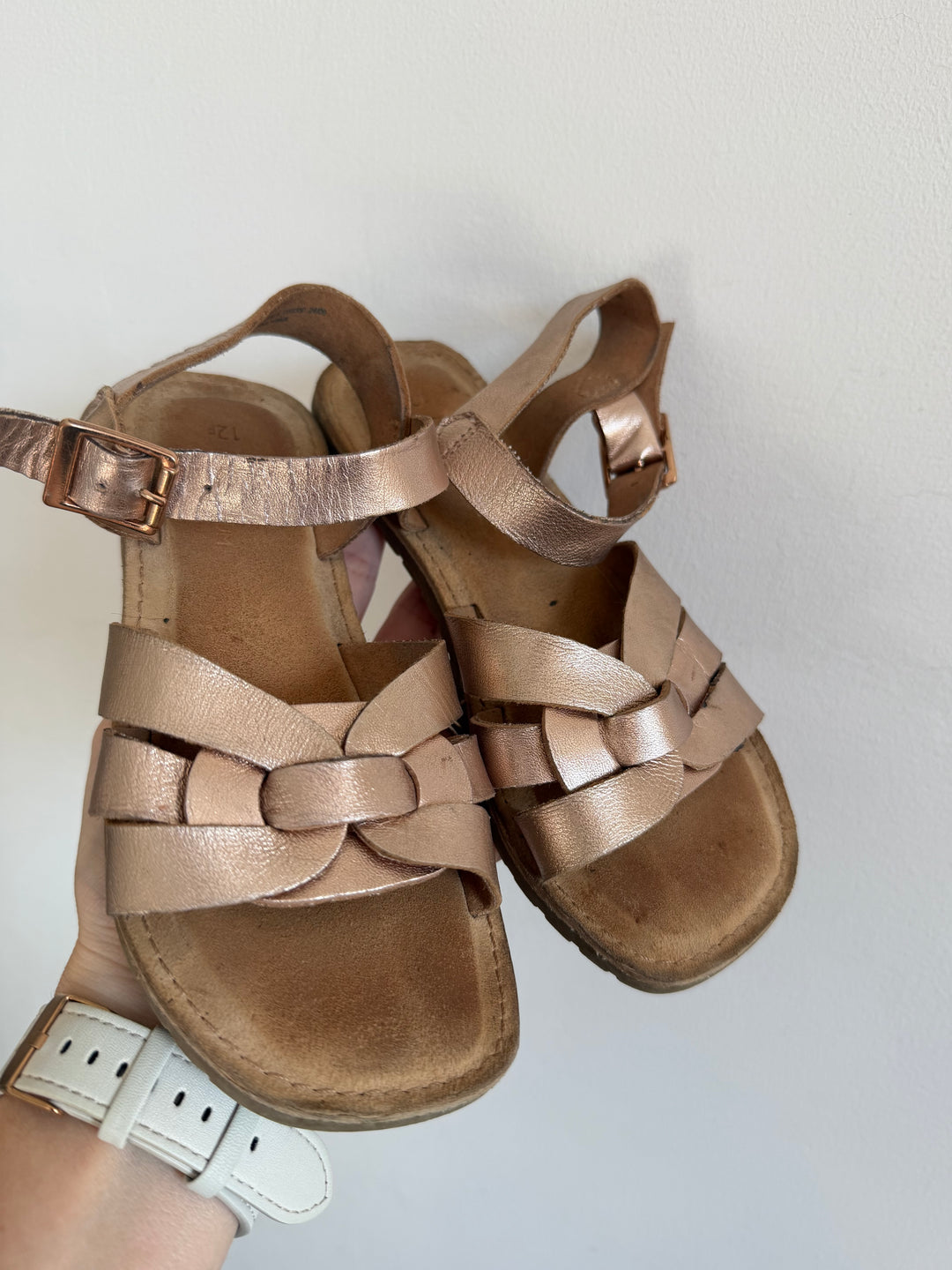 Next Rose Gold Metallic Strappy Sandals UK 12F-Sandals-Second Snuggle Preloved
