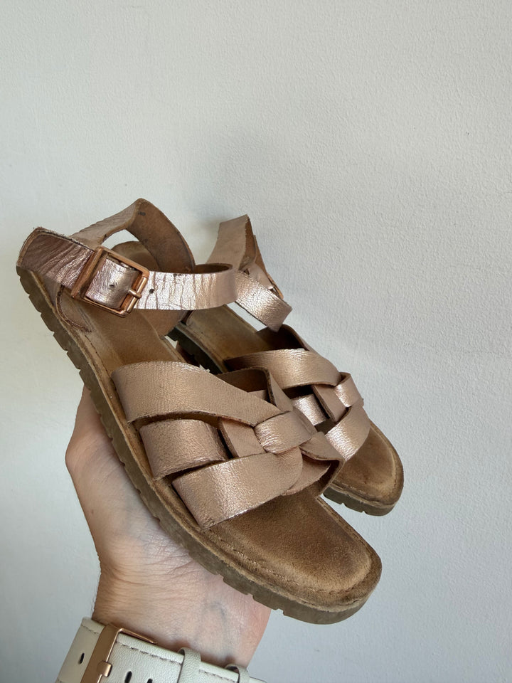 Next Rose Gold Metallic Strappy Sandals UK 12F-Sandals-Second Snuggle Preloved