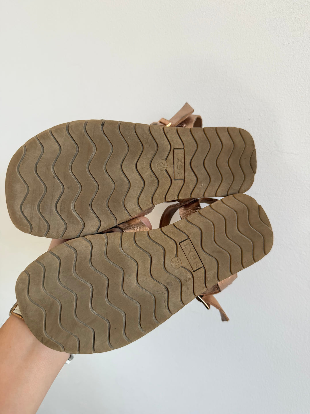 Next Rose Gold Metallic Strappy Sandals UK 12F-Sandals-Second Snuggle Preloved