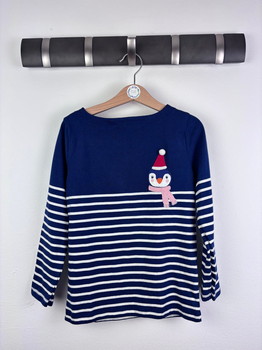Mini Boden Navy Stripe Top Penguin Appliqué 6-7 Years-Tops-Second Snuggle Preloved