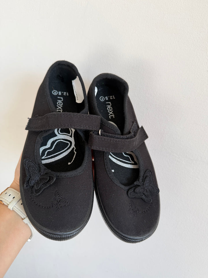 Next Black Butterfly Canvas Mary Jane Shoes UK 12.5F-Shoes-Second Snuggle Preloved