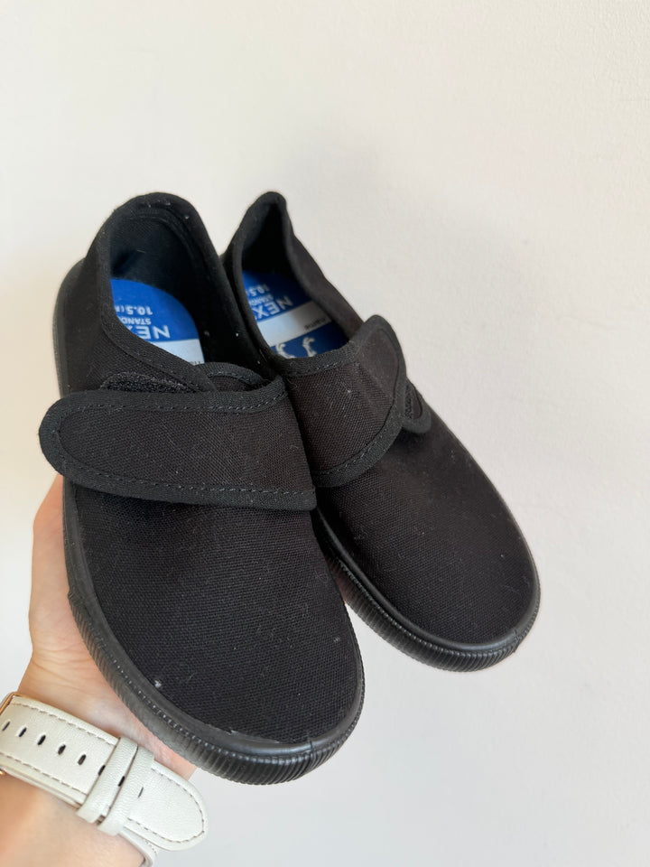 Next Black Canvas Touch Fastening Plimsolls UK 10.5F-Shoes-Second Snuggle Preloved