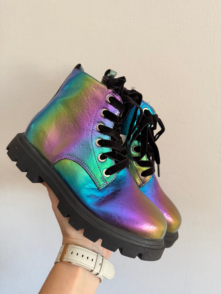 TU Rainbow Metallic Chunky Ankle Boots UK 2-Boots-Second Snuggle Preloved