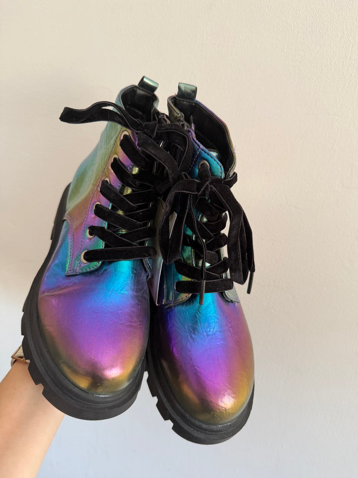 TU Rainbow Metallic Chunky Ankle Boots UK 2-Boots-Second Snuggle Preloved