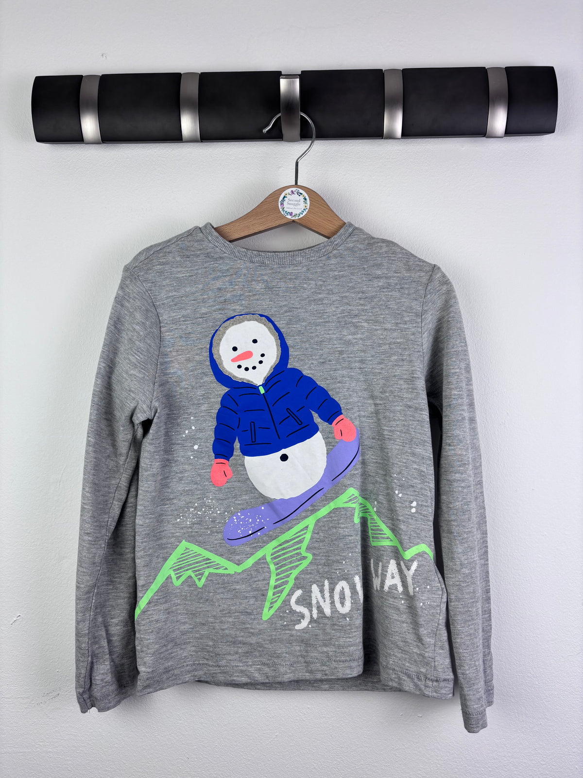 M&S Grey Long Sleeve Top Snowman Print 6-7 Years-Tops-Second Snuggle Preloved