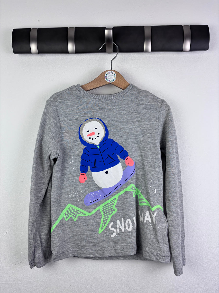 M&S Grey Long Sleeve Top Snowman Print 6-7 Years-Tops-Second Snuggle Preloved
