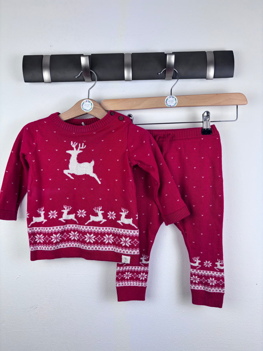 George Red Knitted Set Reindeer Pattern 9-12 Months-Sets-Second Snuggle Preloved