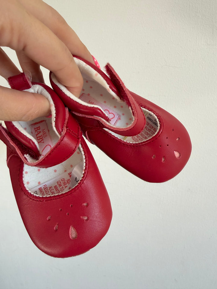 M&S Red Baby Pram Shoes 3-6 Months-Shoes-Second Snuggle Preloved