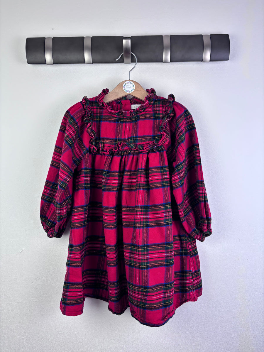 Next Red Tartan Dress Frill Detail Long Sleeve 4 Years-Dresses-Second Snuggle Preloved