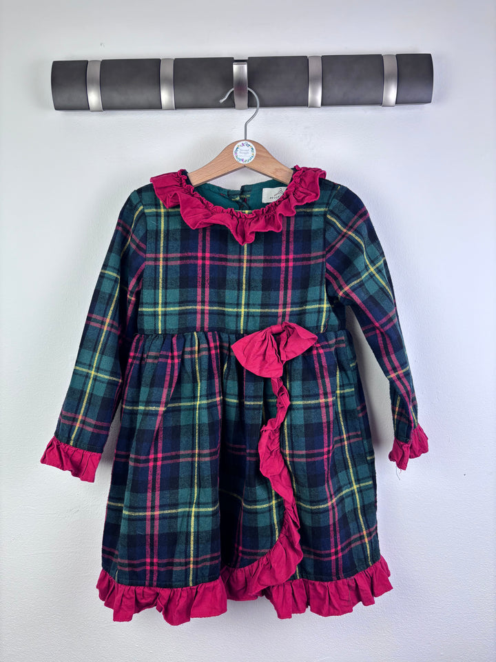 Dollywears Green Tartan Dress Pink Frill Trim 3-4 Years