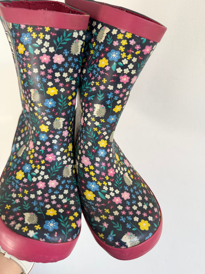 JoJo Maman Bébé Navy Floral Hedgehog Wellington Boots UK 11-Boots-Second Snuggle Preloved