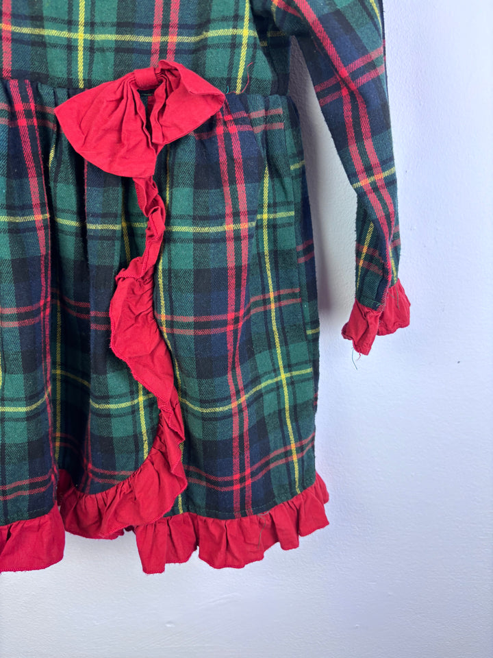 Dollywears Green Tartan Dress Pink Frill Trim 3-4 Years