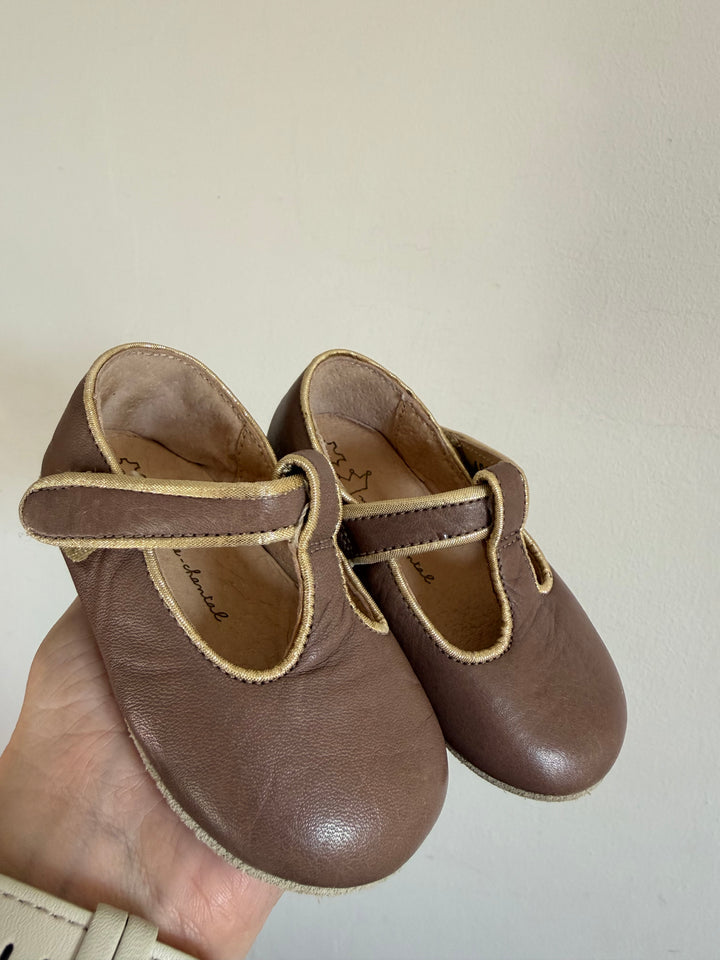 Marie-Chantal Taupe Leather Mary Jane Baby Shoes 6-12 Months-Shoes-Second Snuggle Preloved