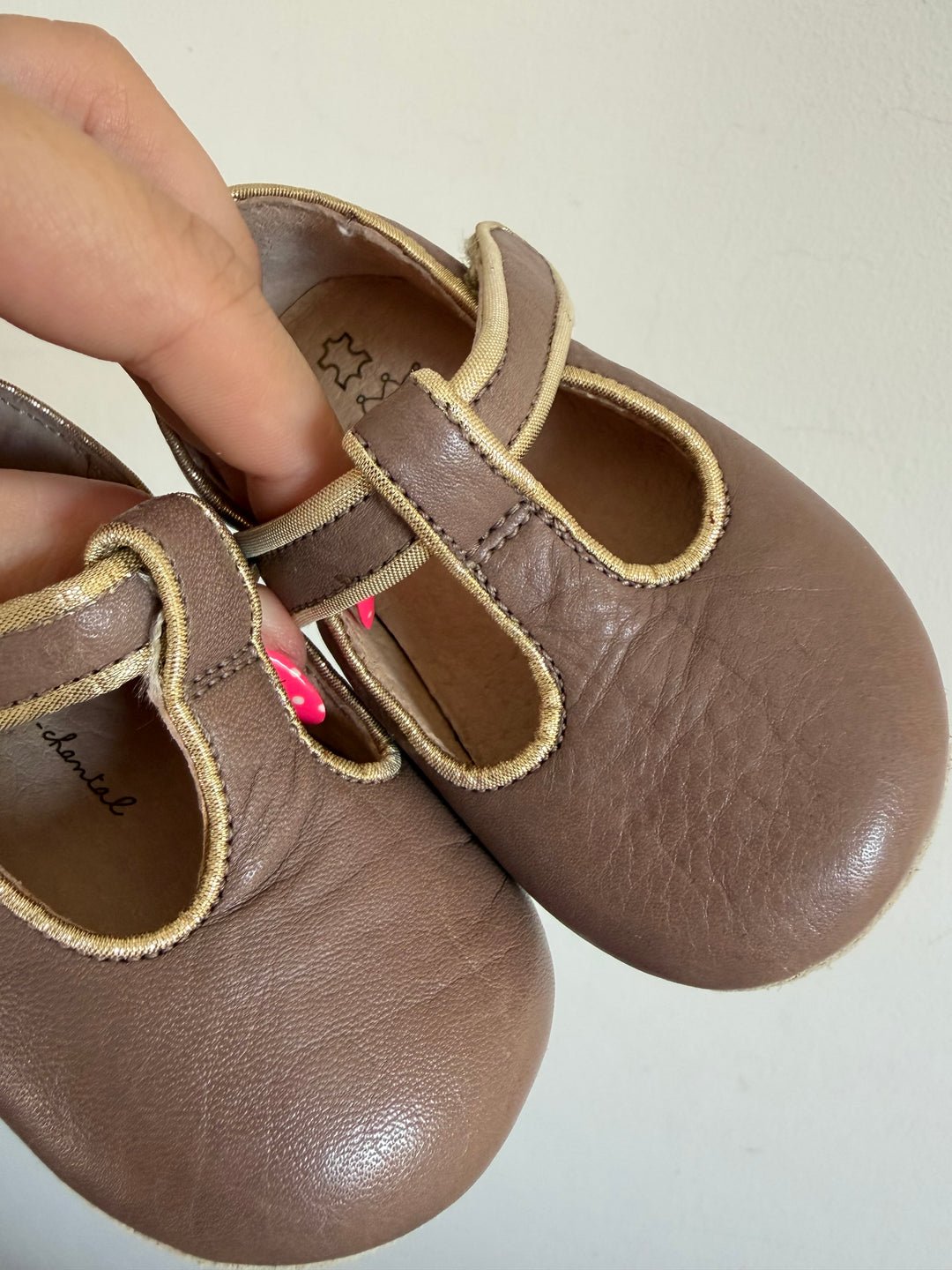 Marie-Chantal Taupe Leather Mary Jane Baby Shoes 6-12 Months-Shoes-Second Snuggle Preloved