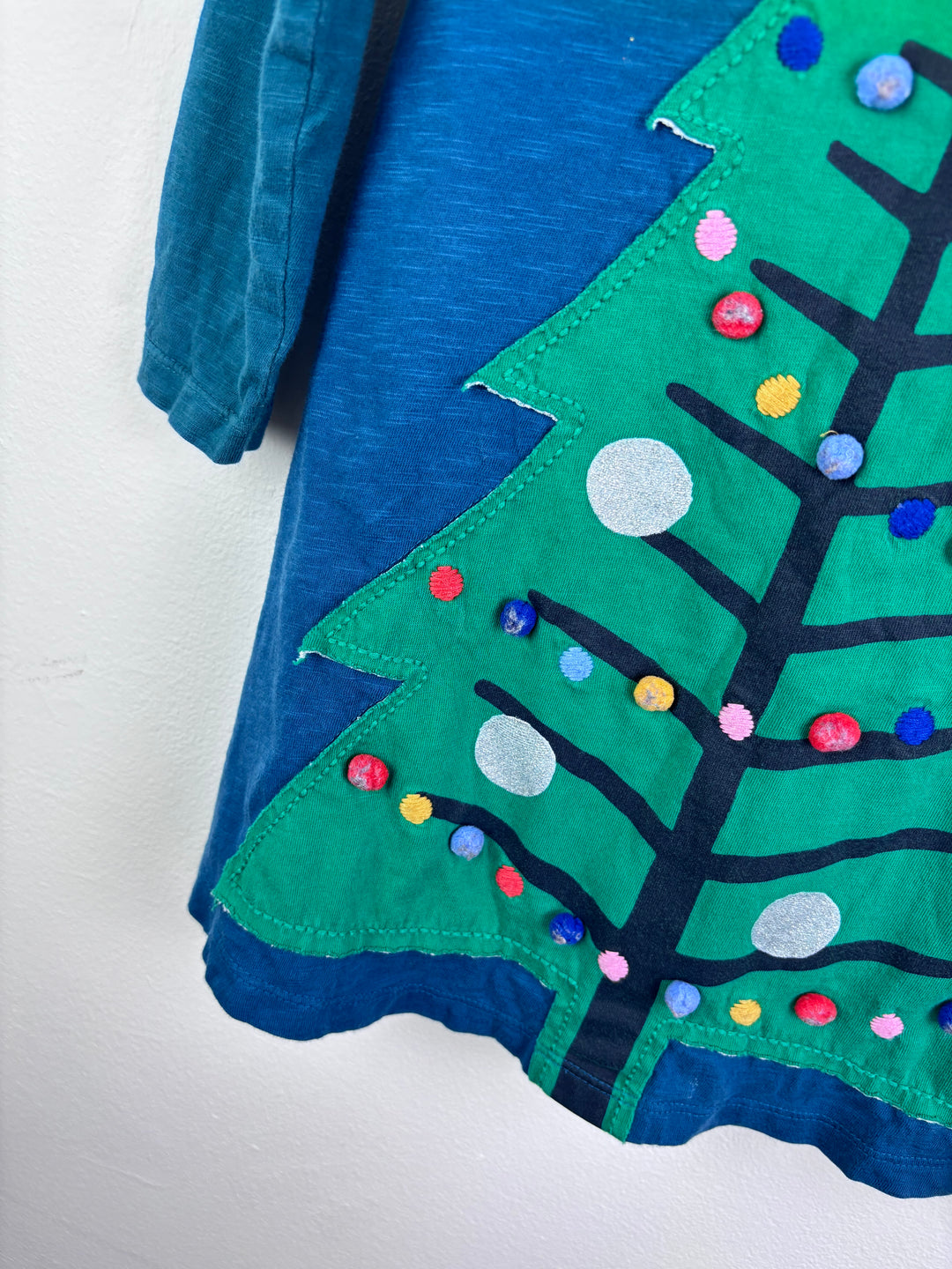 Boden Blue Top Christmas Tree Appliqué Long Sleeve 3-4 Years