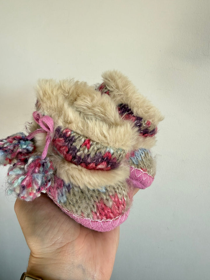 Monsoon Multicolour Fair Isle Faux Fur Baby Booties 6-12 Months-Slippers-Second Snuggle Preloved