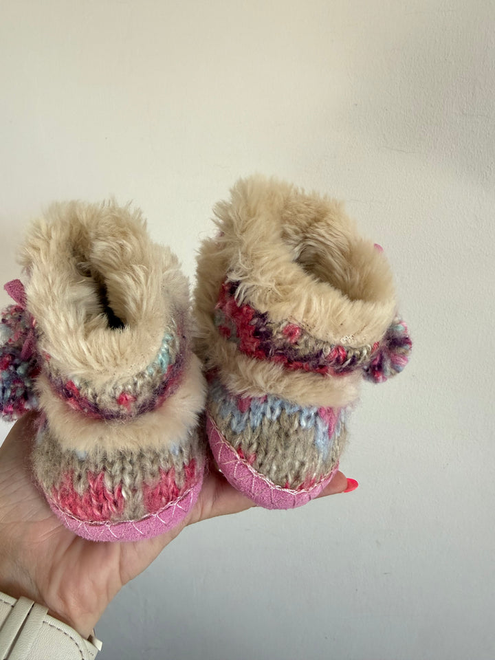 Monsoon Multicolour Fair Isle Faux Fur Baby Booties 6-12 Months-Slippers-Second Snuggle Preloved