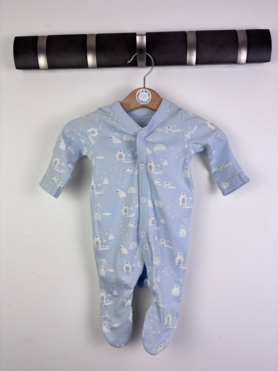 Mothercare Blue Baby Sleepsuit Polar Bear Print Newborn-Sleepsuits-Second Snuggle Preloved