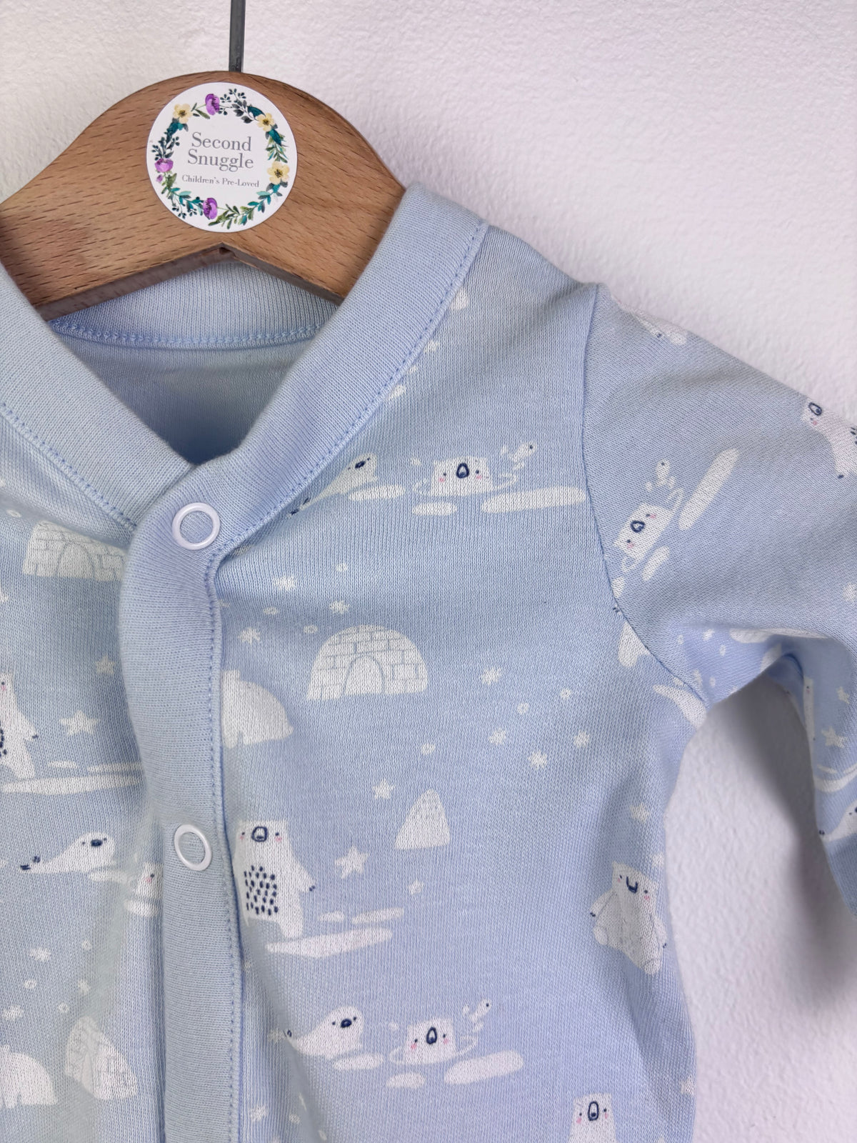 Mothercare Blue Baby Sleepsuit Polar Bear Print Newborn-Sleepsuits-Second Snuggle Preloved