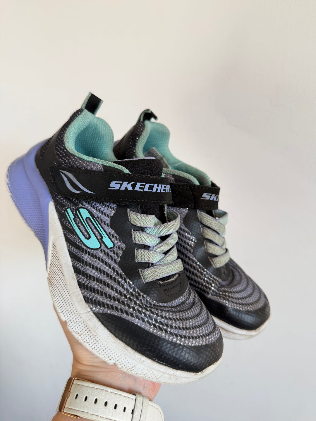 Skechers Black Grey Aqua Touch Fastening Trainers UK 12