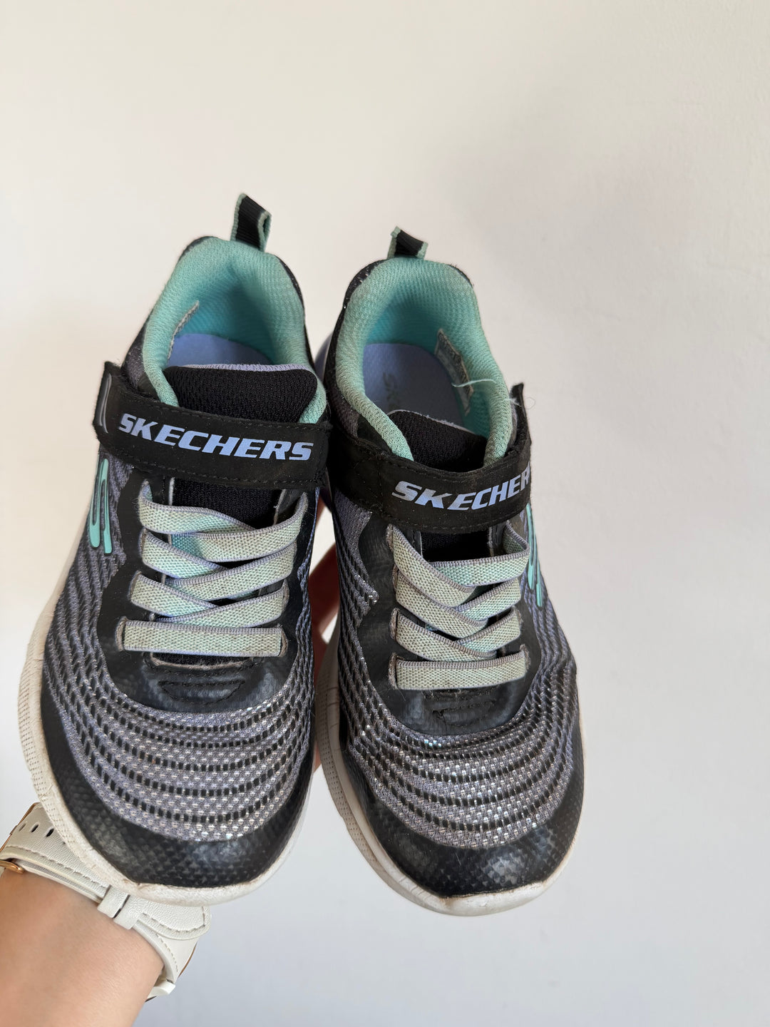 Skechers Black Grey Aqua Touch Fastening Trainers UK 12