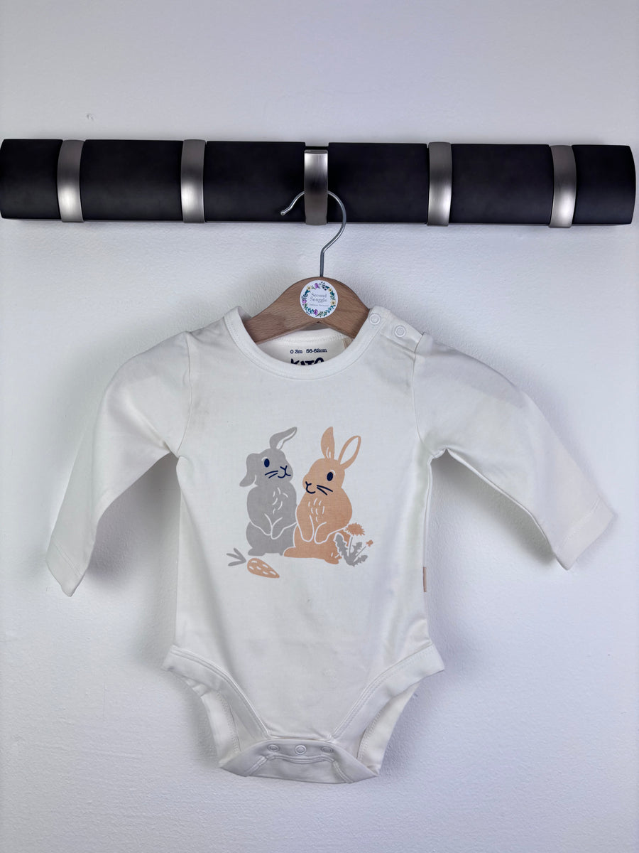 Kite Cream Baby Vest Bunny Print Long Sleeve 0-3 Months-Vests-Second Snuggle Preloved