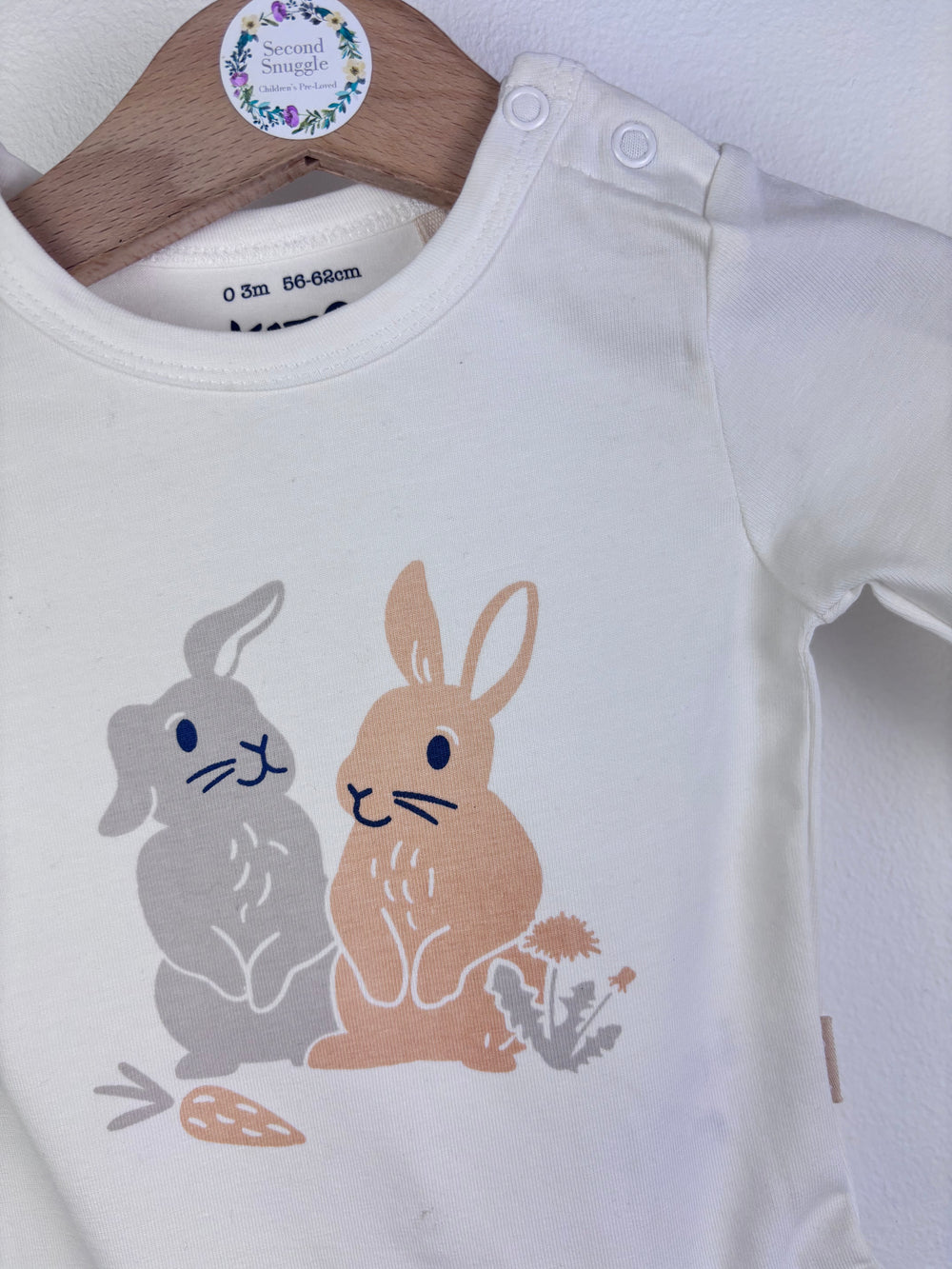 Kite Cream Baby Vest Bunny Print Long Sleeve 0-3 Months-Vests-Second Snuggle Preloved