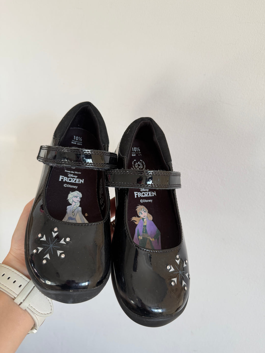 M&S Disney Frozen Black Patent School Shoes UK 10.5