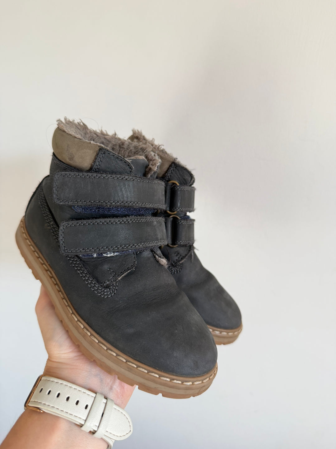 Next Charcoal Faux Fur Touch Fastening Boots UK 10.5 F