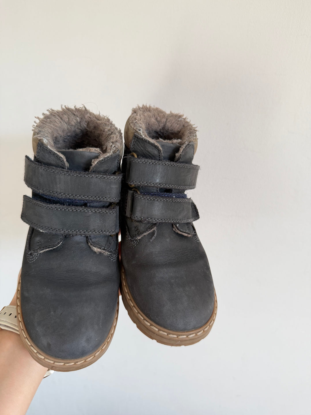 Next Charcoal Faux Fur Touch Fastening Boots UK 10.5 F
