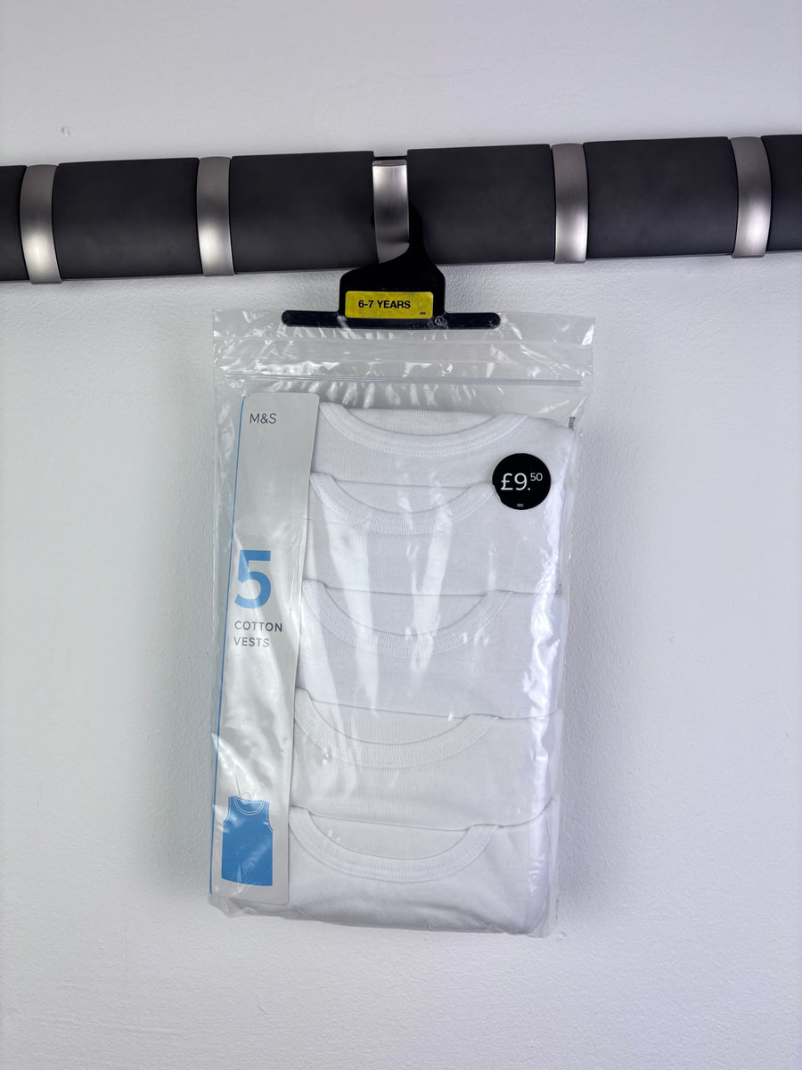 M&S White Cotton Vest Pack Sleeveless 6-7 Years-Vests-Second Snuggle Preloved