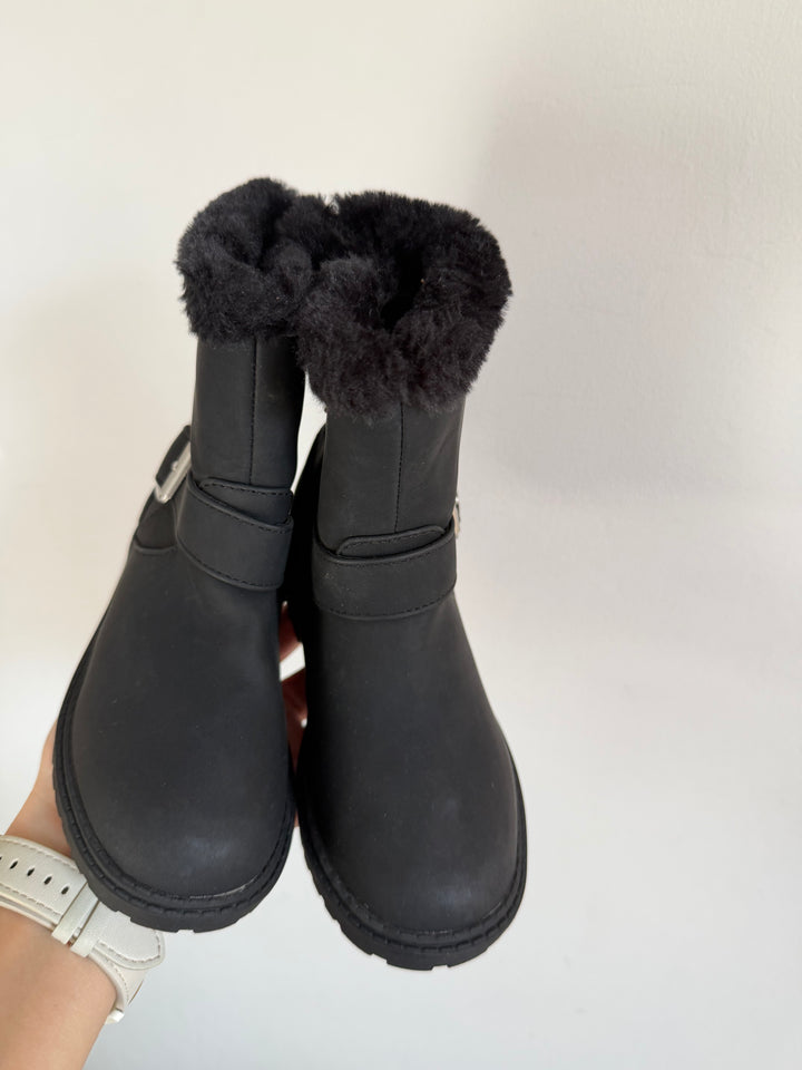 M&S Black Faux Fur Buckle Ankle Boots UK 10