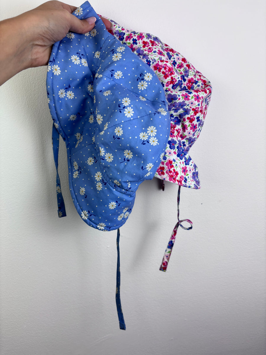 JoJo Maman Bébé Blue & Pink Floral Sun Hats 2-3 Years-Hats-Second Snuggle Preloved