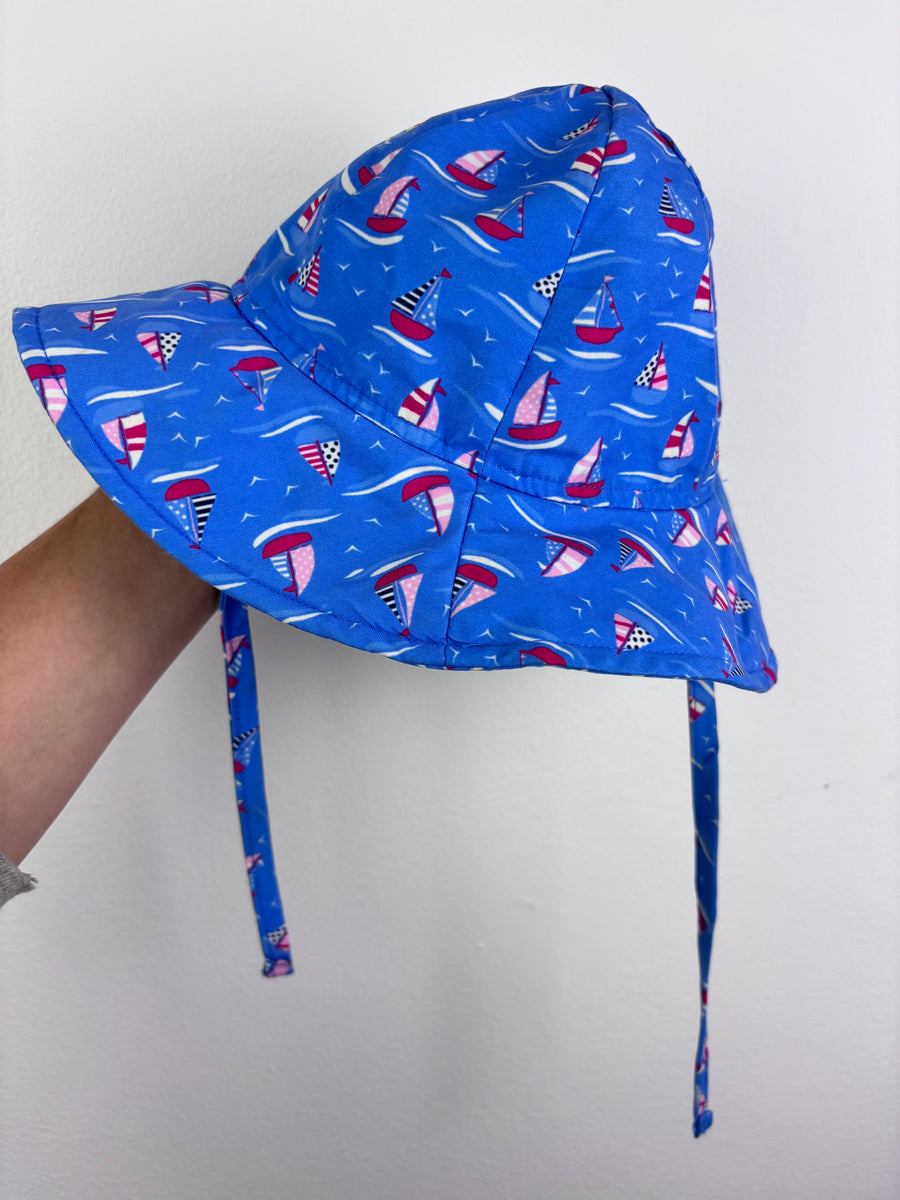 JoJo Maman Bébé Blue Boat Print Sun Hat 1-2 Years-Hats-Second Snuggle Preloved