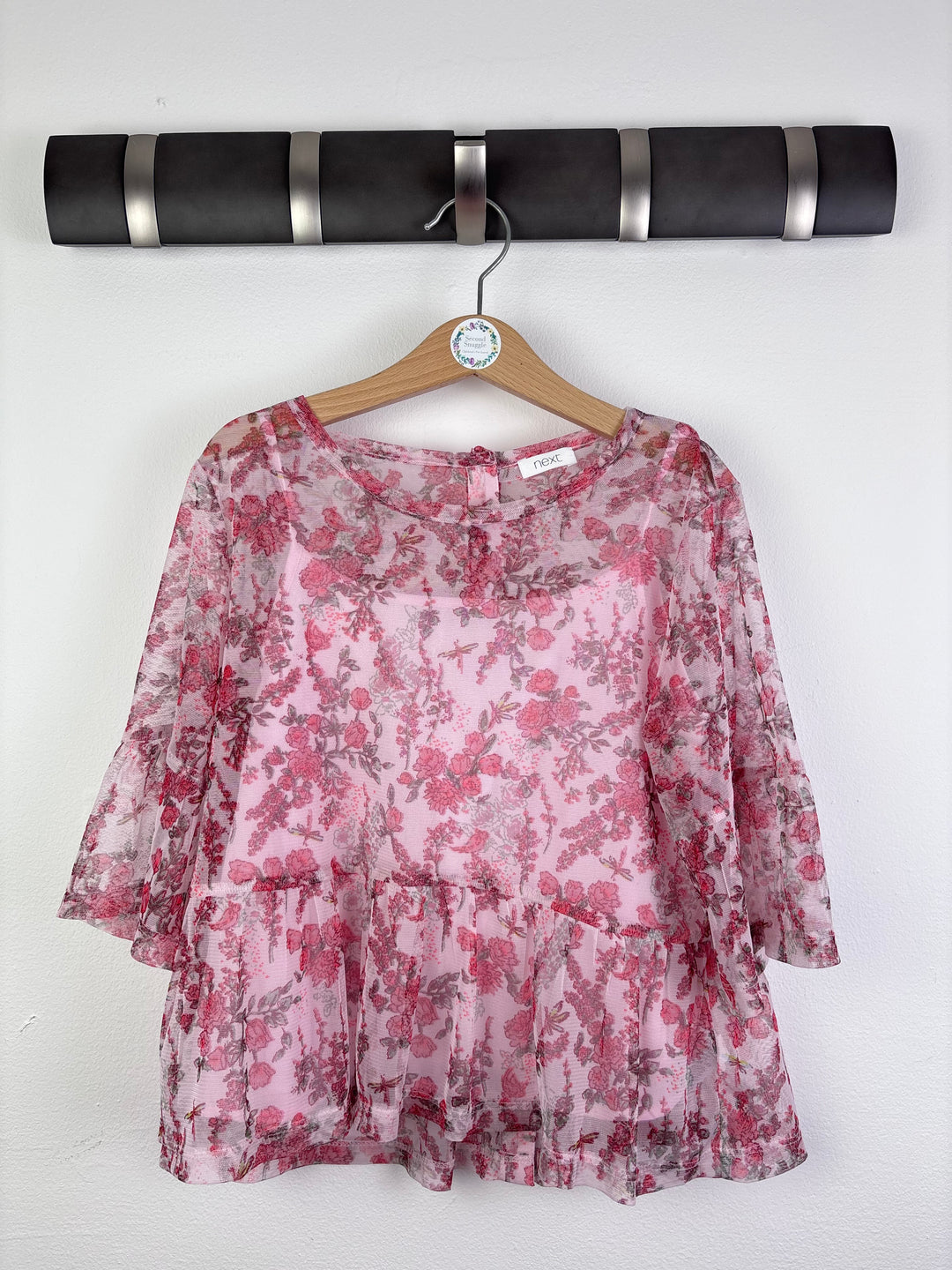 Next Pink Floral Sheer Top 11 Years-Tops-Second Snuggle Preloved