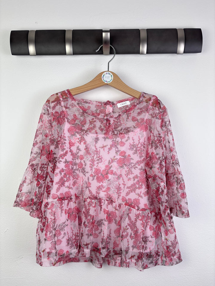 Next Pink Floral Sheer Top 11 Years-Tops-Second Snuggle Preloved