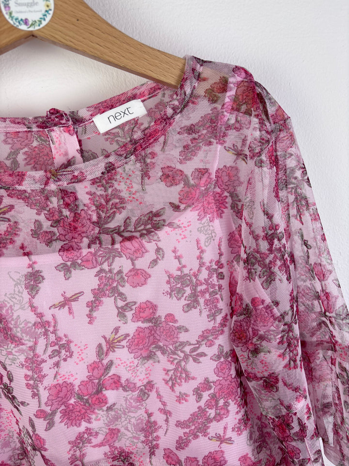 Next Pink Floral Sheer Top 11 Years-Tops-Second Snuggle Preloved