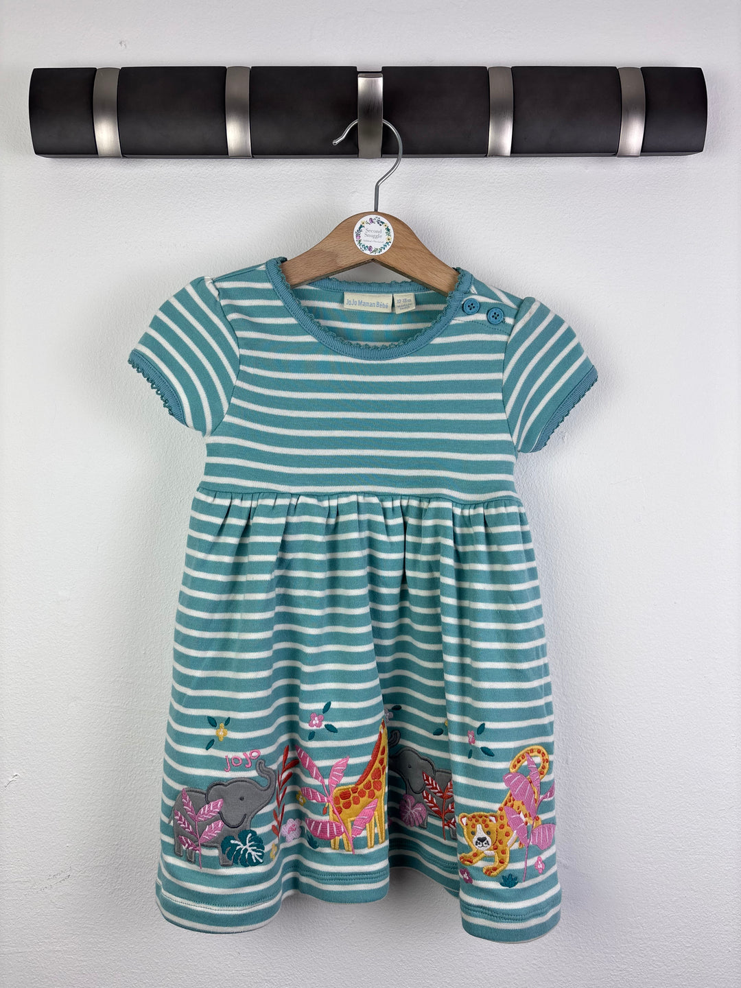 JoJo Maman Bebe Stripe Animal Dress 12-18 Months-Dresses-Second Snuggle Preloved