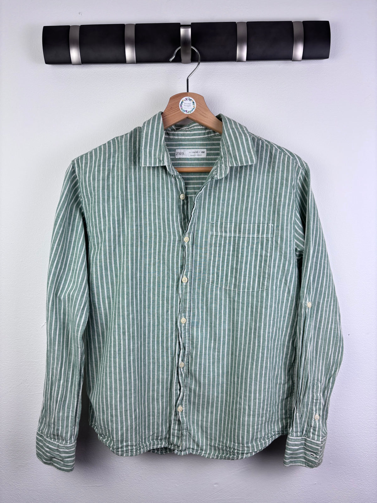 Zara Green Stripe Button Shirt 11-12 Years-Shirts-Second Snuggle Preloved
