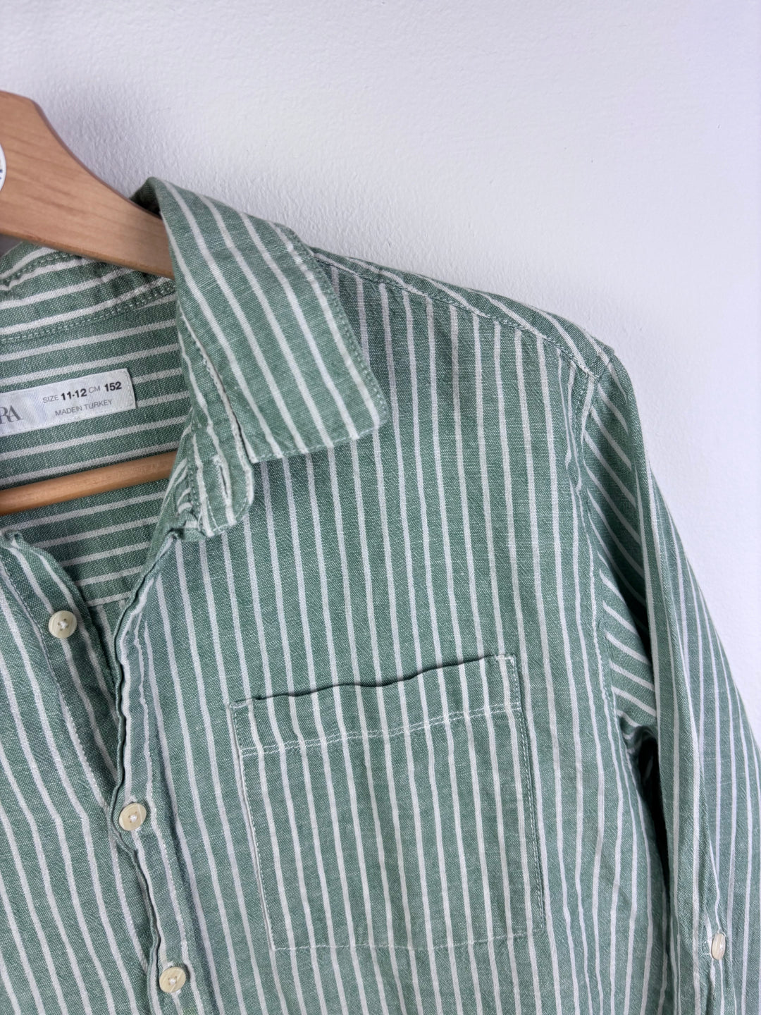 Zara Green Stripe Button Shirt 11-12 Years